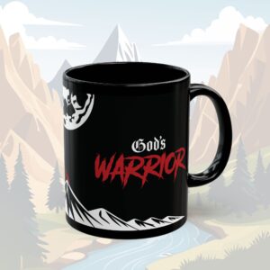 Gods Warrior Black Mug - 11oz Coffee Cup for Strength and Bold Faith
