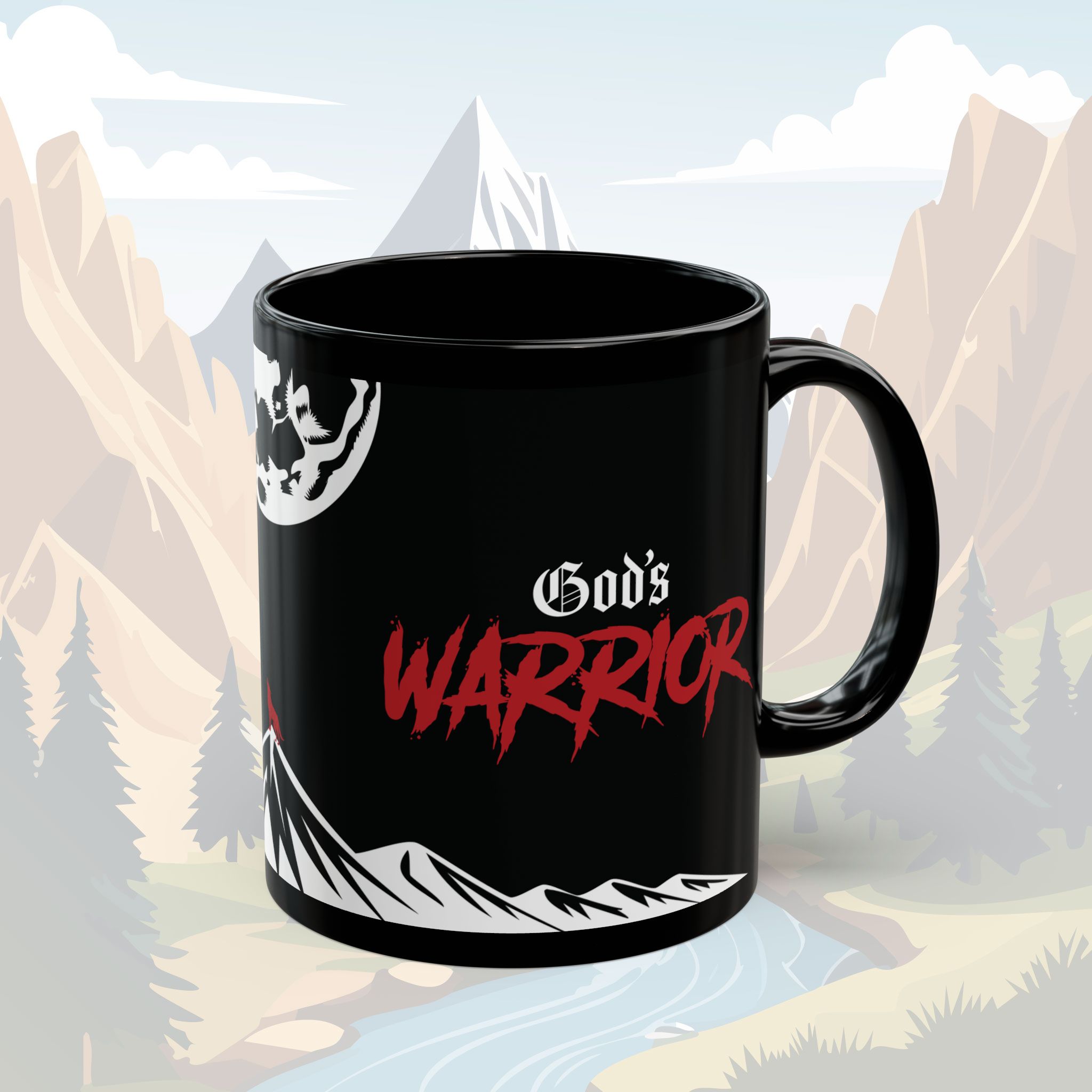 Gods Warrior Black Mug - 11oz Coffee Cup for Strength and Bold Faith