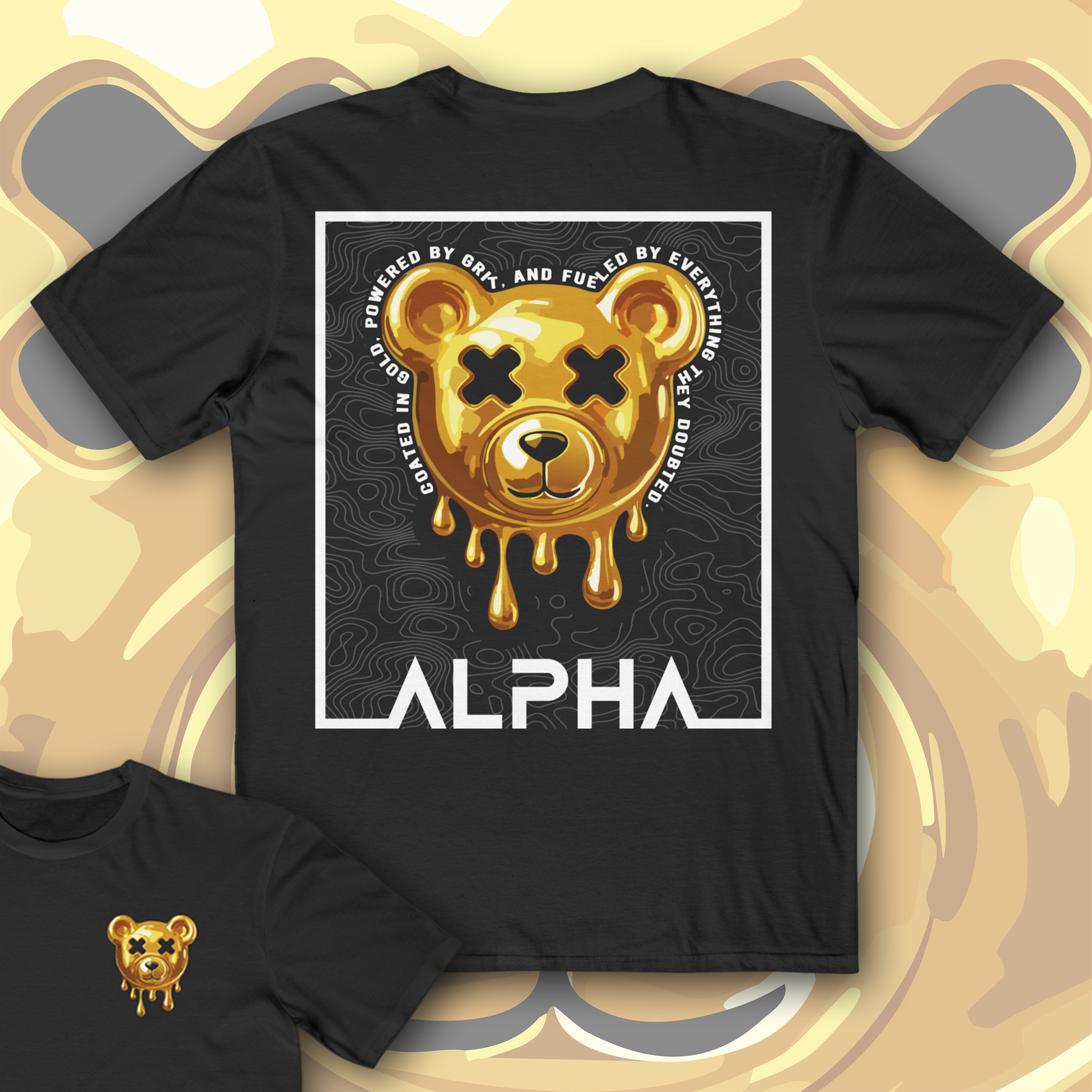 Coated in Gold Teddy Bear Tee – Premium Black Alpha Streetwear Shirt