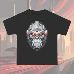 Cybernetic Gorilla Face T-Shirt - Black Tee with Robotic Primal Power